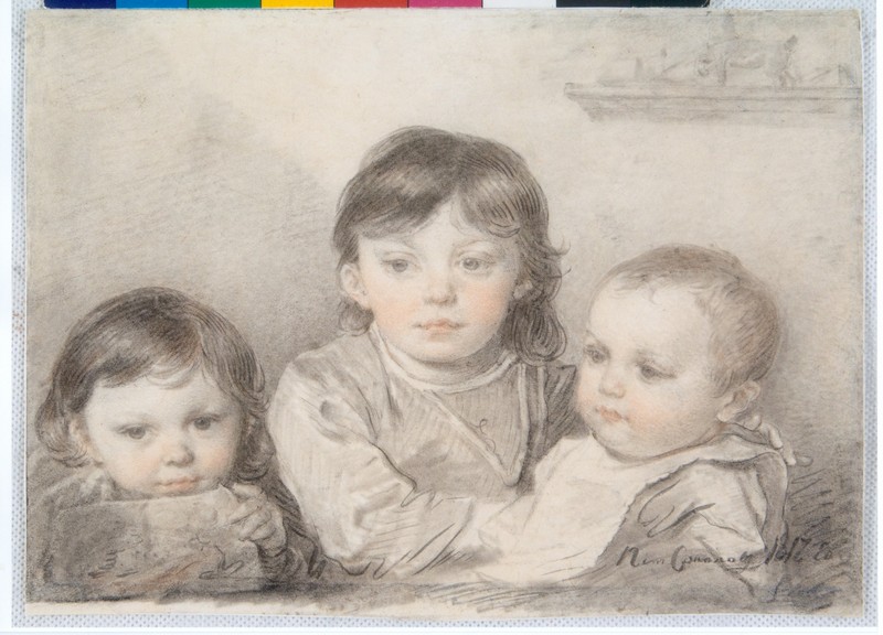 6. Соколов П.Ф.  Детский групповой портрет. 1817. Бумага, сангина, черная акварель.